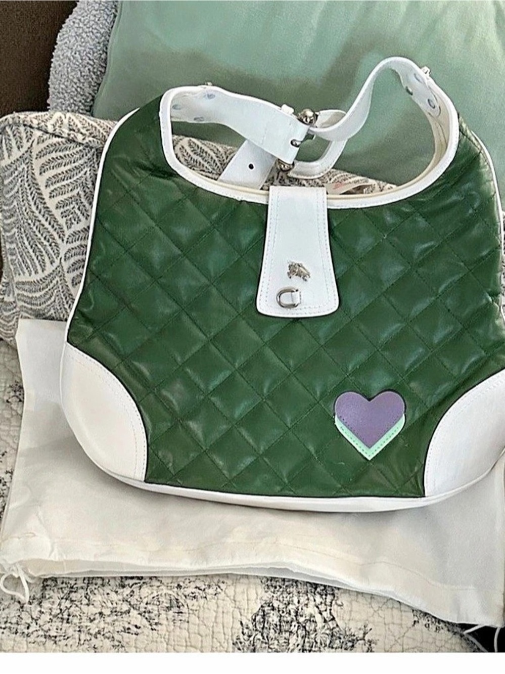 Burberry Quilted Shoulder Bag in Green & White